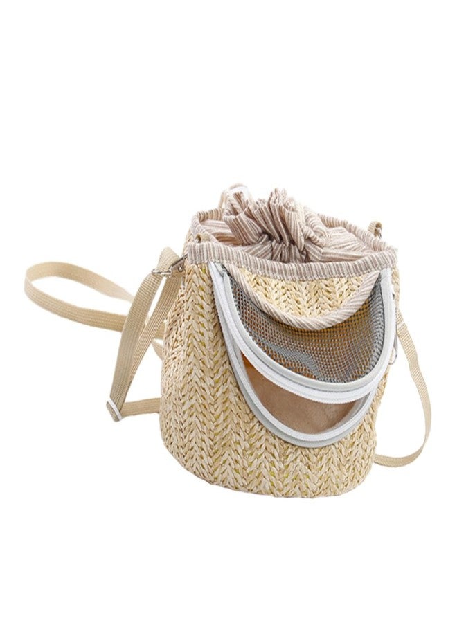 FONDOTIN Pets Go Out Backpack for Small Animals Breathable Hamster Carrier with Ventilated Gauze Stylish Straw-Woven Design for Comfortable Travel and Outdoor Adventures - Image 1